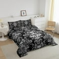 thumbnail image 2 of Adults Grey Damask Bedding Set Antique Victorian Baroque Comforter Set Queen Size,Gothic Vintage Floral Quilt Exotic Sugar Skull Duvet Insert,Gothic Bone Skeleton Bohemian Decor,Black, 2 of 5