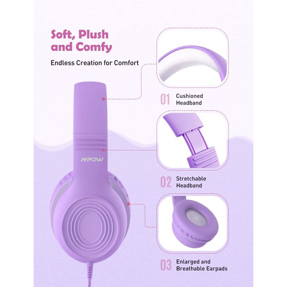 Écouteurs pour Enfants CH6S avec Microphone, Supra-Auriculaires/sur-Auriculaires, Fonction de Partage de Son HD pour Garçons et Filles, Volume Limité, Sécuritaire 85 dB/94 dB, Casque Pliable avec Micro pour l'École/PC/téléphone Cellulaire