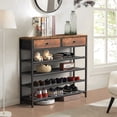 thumbnail image 4 of TEENFON Shoe Rack, 5 Tier Shoe Storage Organizer with 2 Drawers, Metal Shoe Shelf for 16-20 Pairs of Shoes, with 4 Fabric Shelves and Wooden Top, Shoe Stand for Closet Entryway, Rustic Brown, 4 of 8