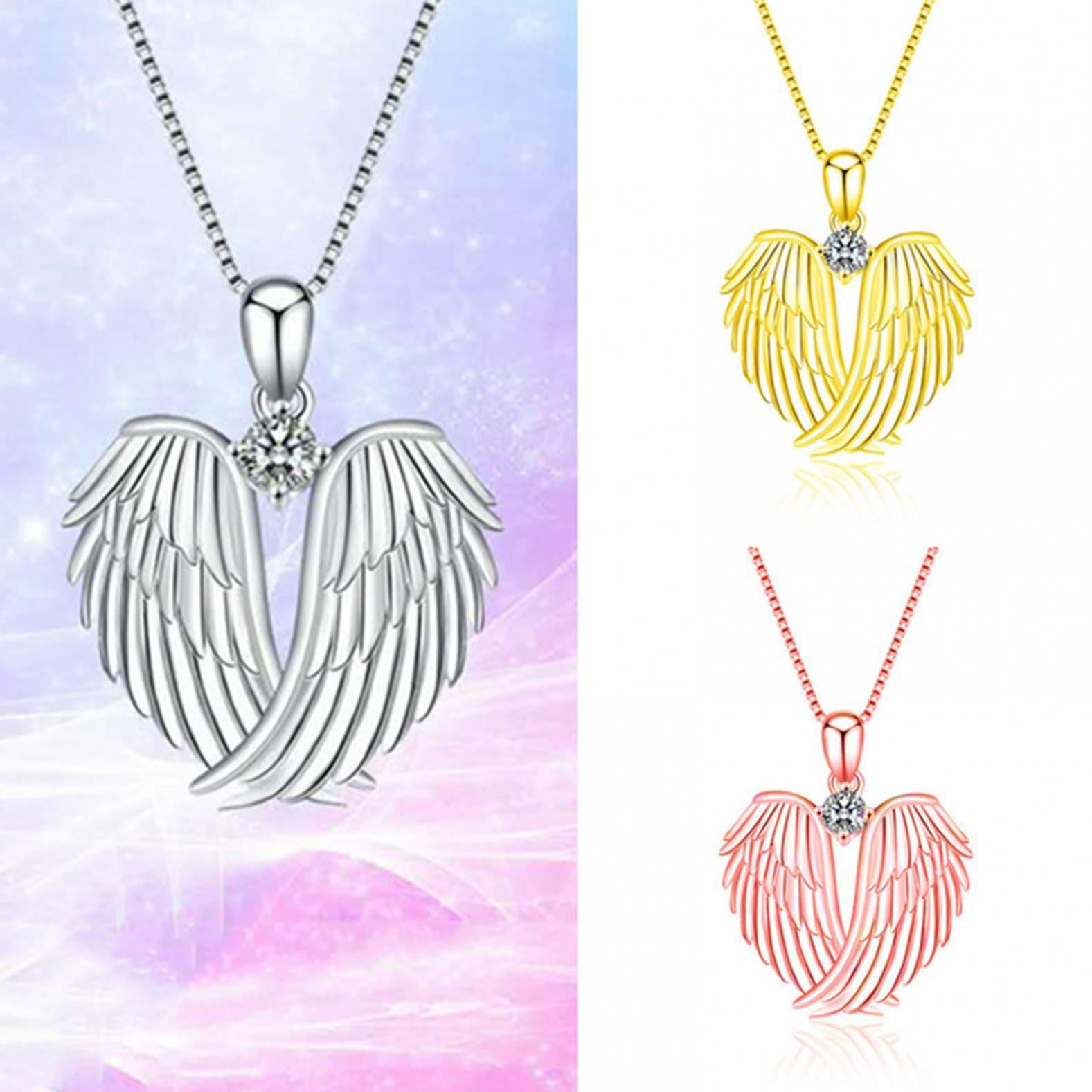 SDJMa Angel Wings Necklace 925 Sterling Silver Guardian Angel Wings Pendant Birthstone Necklace for Women Jewelry Gifts