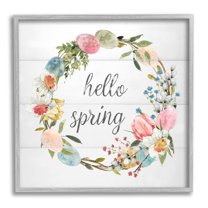 Stupell Industries Hello Spring Floral Egg Wreath Graphic Art Gray Framed Art Print Wall Art, Design by Livi Finn