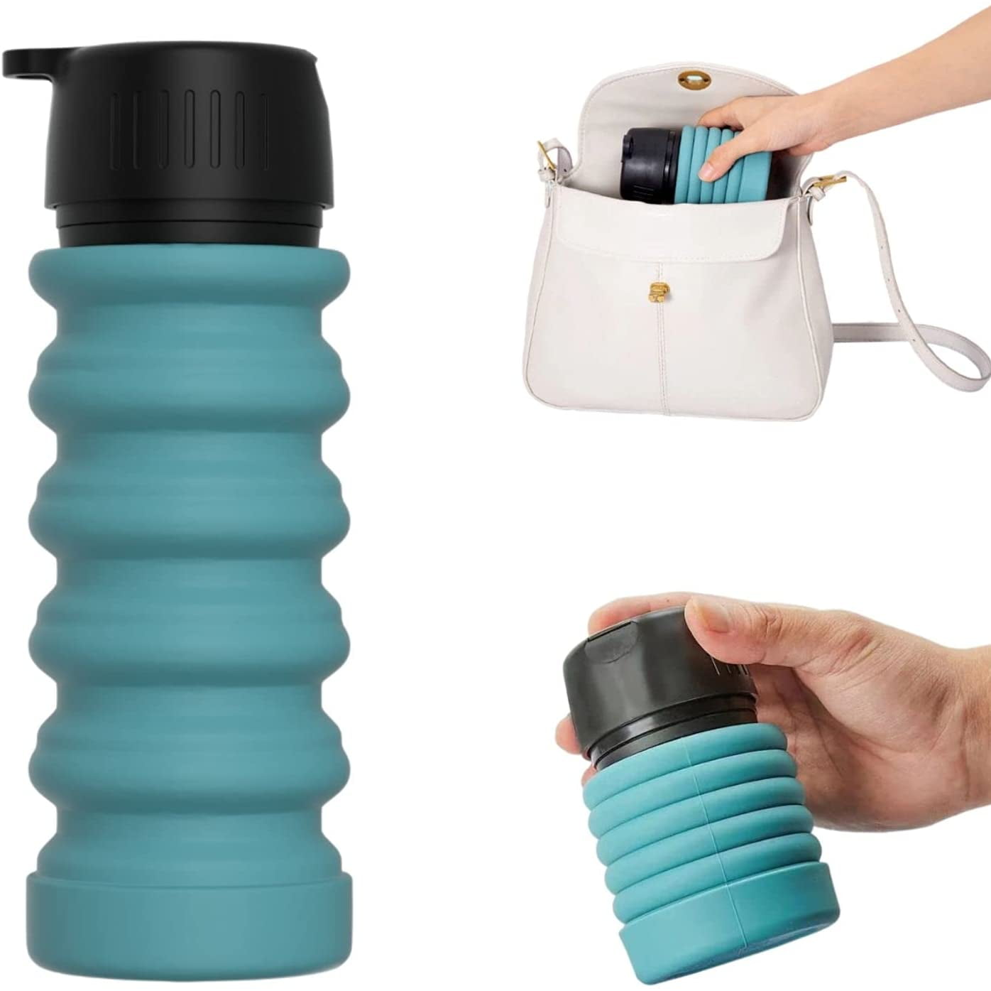 Sports Gym Reusable Foldable Silicone Water Drinking Bottle Protection BPA Free 
