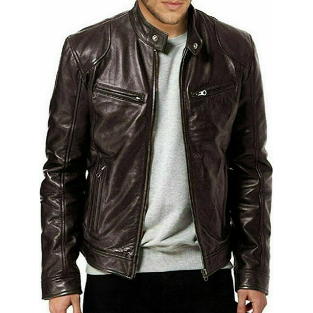 Luethbiezx US Mens Fashion Lambskin Leather Jacket BLACK & BROWN Slim