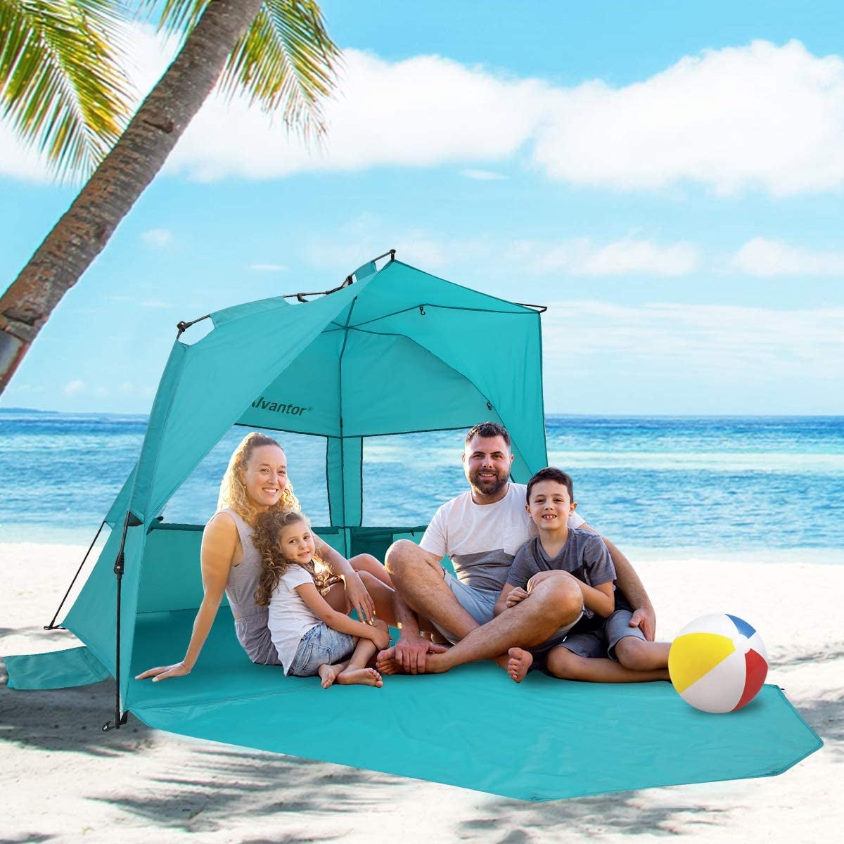 Impakt Ocean Beach Tent with Easy Clean Sand-Free Porch 4 Person XL Deluxe Tent Easy Setup Pop Up Sun Shade Wind Blocker