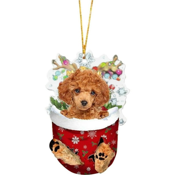 Adorno navideño para perro en forma de árbol de Navidad | Colgante acrílico con osito de peluche dorado | Decoración divertida para coche, hogar y oficina para niños y amantes de las mascotas