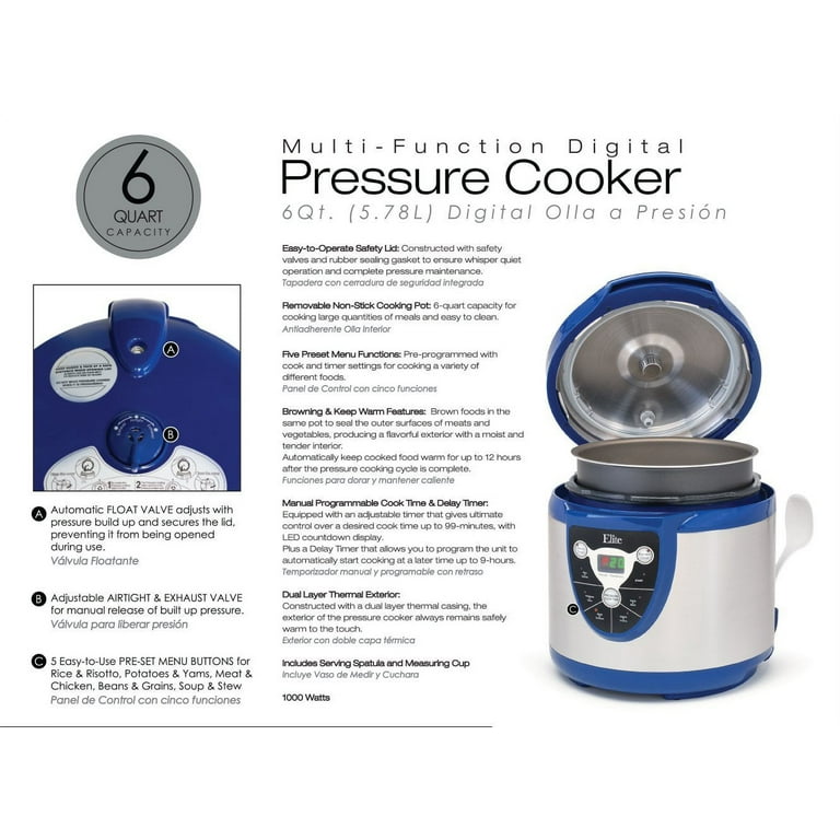 Elite platinum 6 quart pressure cooker manual hotsell