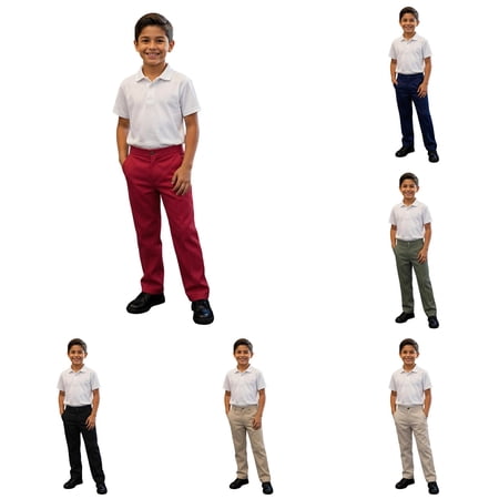 Glisme Boy S Uniform Pant Back To School Empire Waist Straight Leg Solid Color Trousers 14-15 Years Red