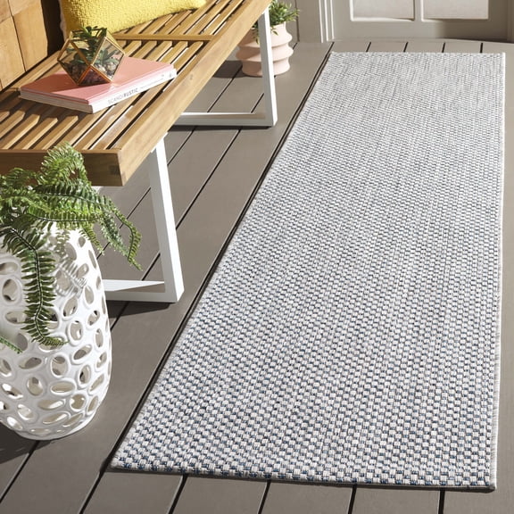 Safavieh Courtyard Finnian Solid Indoor/Outdoor Runner Rug, Gray/Navy, 2'3" x 14'