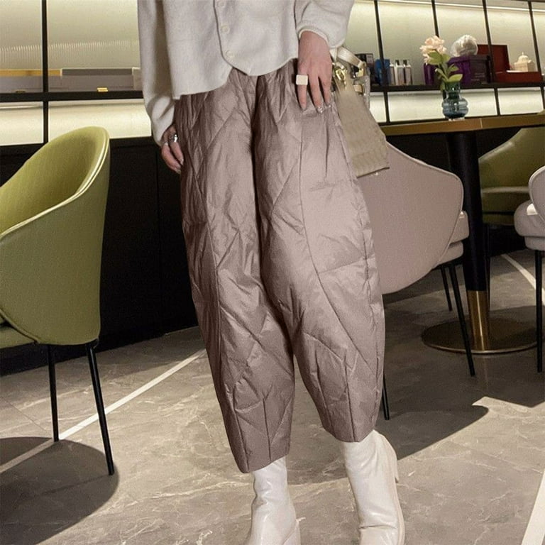 Aueoeo Snow Pants Women Warm Padded Quilted Down Pants Lightweight