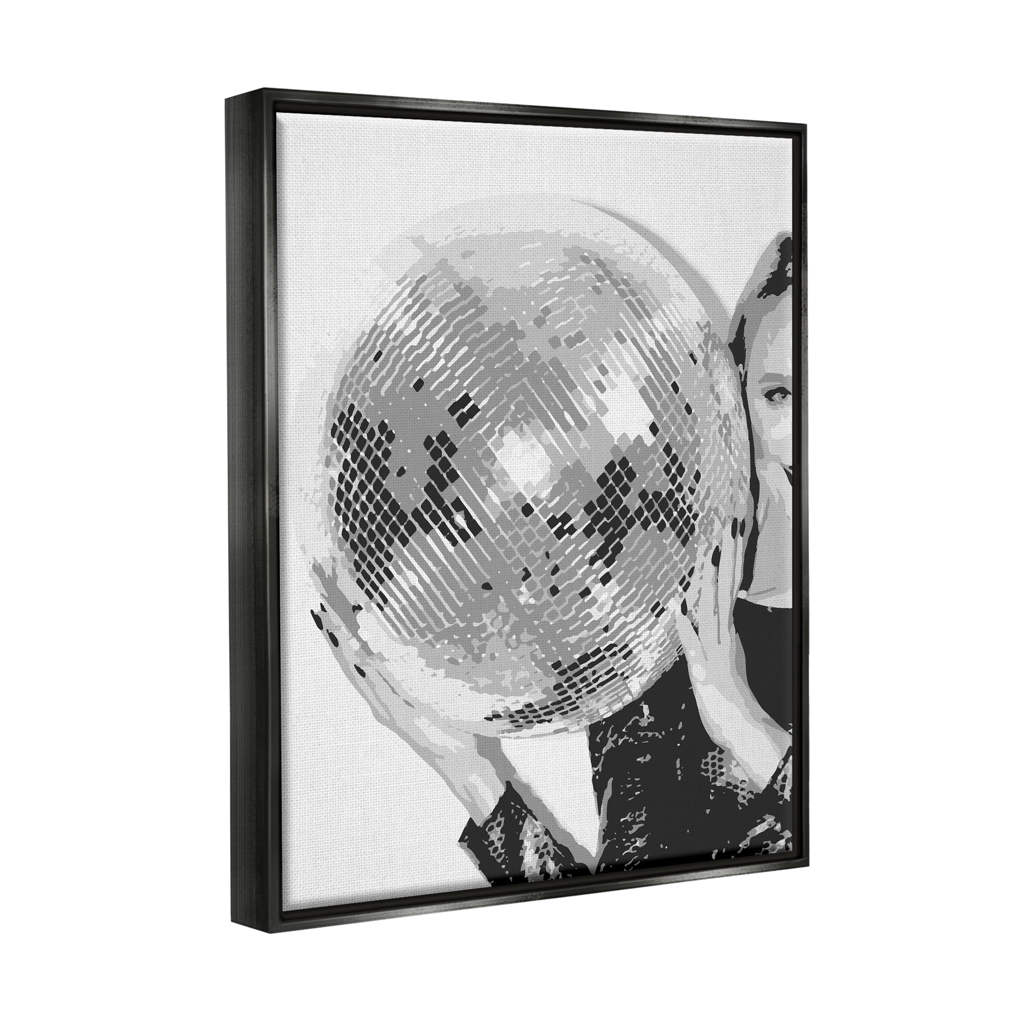 Stupell Industries Vintage Woman Holding Disco Ball Beauty & Fashion Painting Black Floater Framed Art Print Wall Art