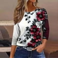 thumbnail image 2 of CYMMPU Floral Printed 3/4 Sleeve Round Neck Spring Tops Summer Fashion Shirts Tunic Tops Loose Fit Blouses for Women Dressy Casual Lightweight Basic T-Shirts Wine S, 2 of 4