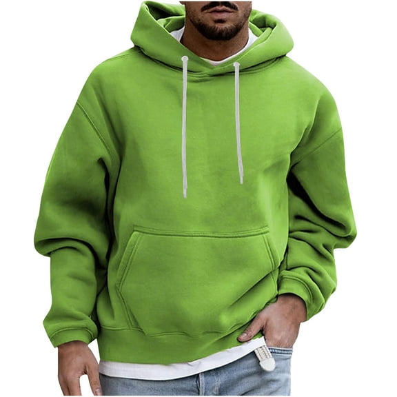 VSSSJ Men's Casual Sweatshirts Loose Solid Color Long Sleeve Round Neck Pocket Drawstring Hoodies Fashion Comfy Everyday Pullover Top Blouse Green XXXXL