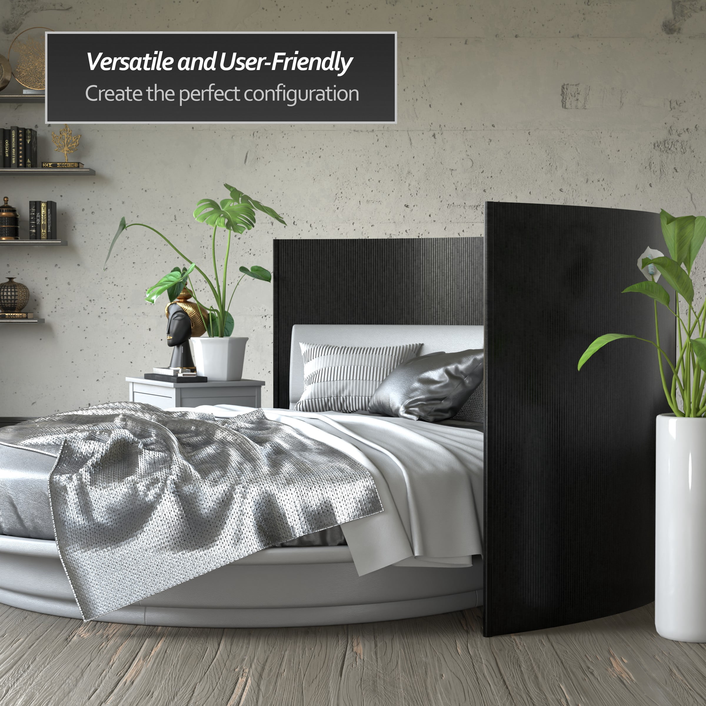 4 ft. Short Bamboo Wave Black Room Divider with Roll-Up Design