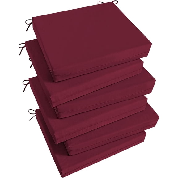 Outdoor Chair Cushions Set of 6 Square Corner Water Resistant Patio Cushions with 2 Ties 18.5x16x3 Burgundy