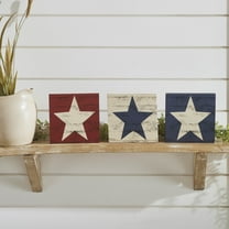 VHC Brands Patriotic RWB Star MDF Block Signs Set of 3 5x5x1, Independence Day Decor, Decorative Sign, Rustic Farmhouse Fourth of July Decorations, Burgundy, Navy Blue, Creme