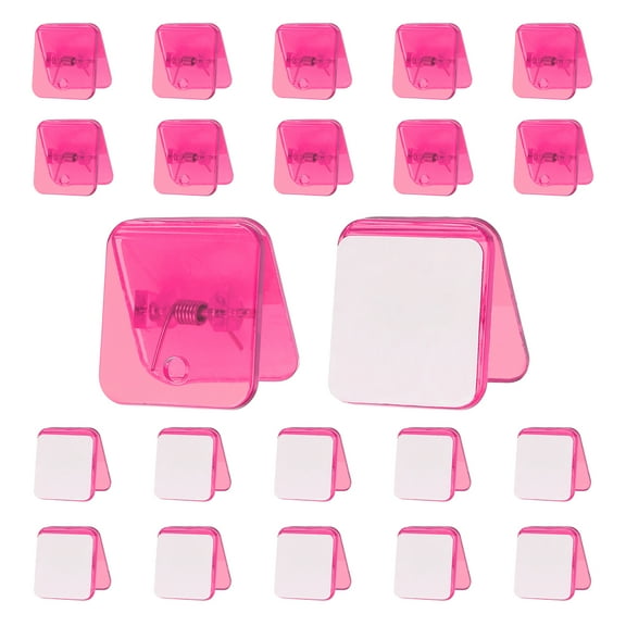 Uxcell 24 Pcs Plastic Self Adhesive Clips Sticky Clips Wall Clips Photo Clip, Pink