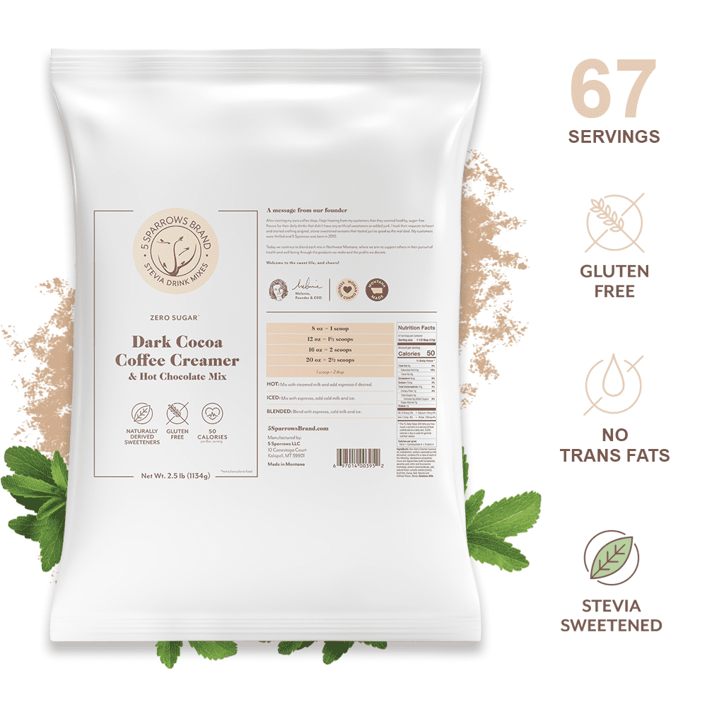 5 SPARROWS Healthy Sugar-Free Coffee Creamer Powder (Dark Hot Chocolate) - Stevia-Sweetened, Zero Sugar Creamer - Keto-Friendly Flavored Coffee Drink Mix, 40oz (2.5lb)