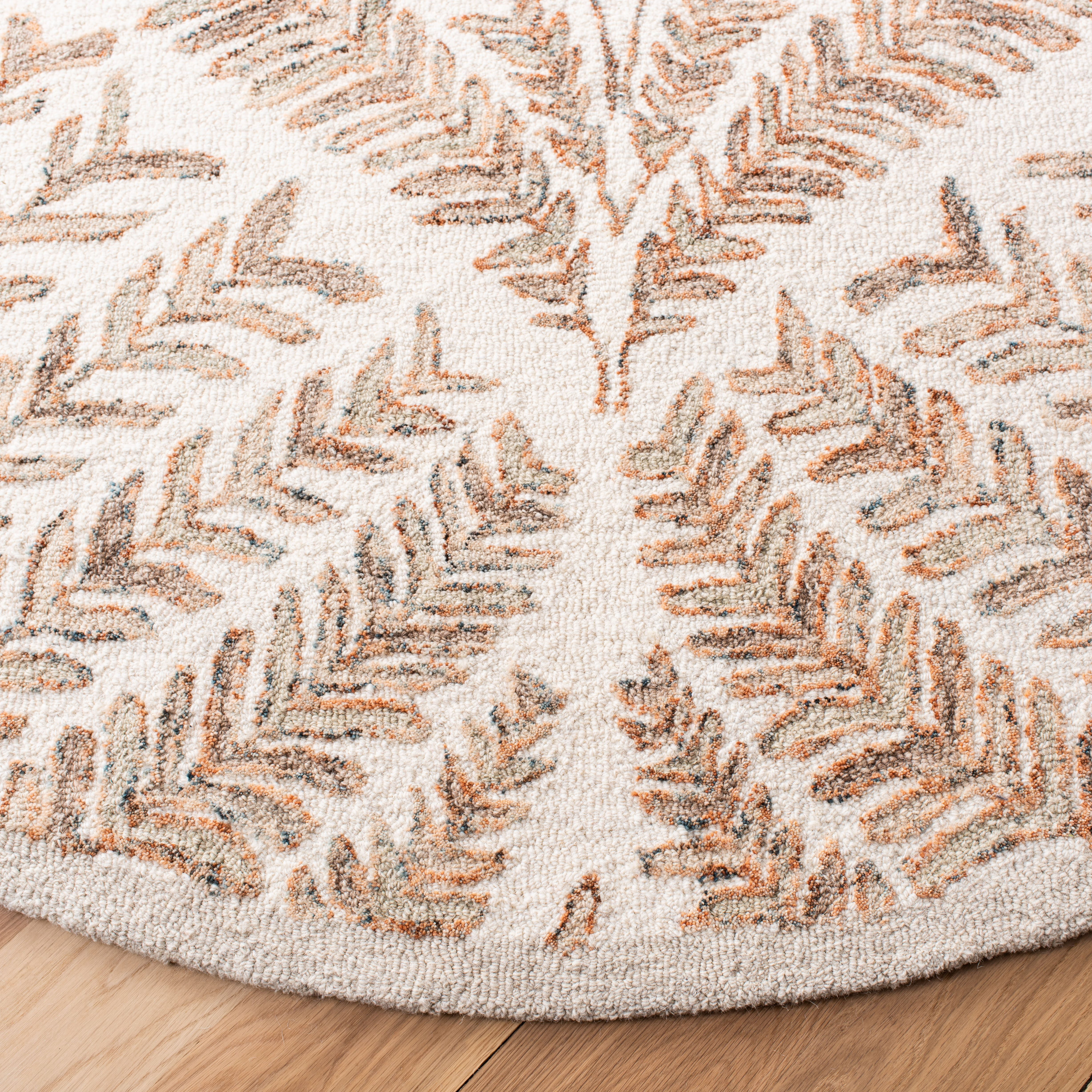 SAFAVIEH Capri Proinsias Leaves Wool Area Rug, Ivory/Brown, 5' x 5' Round