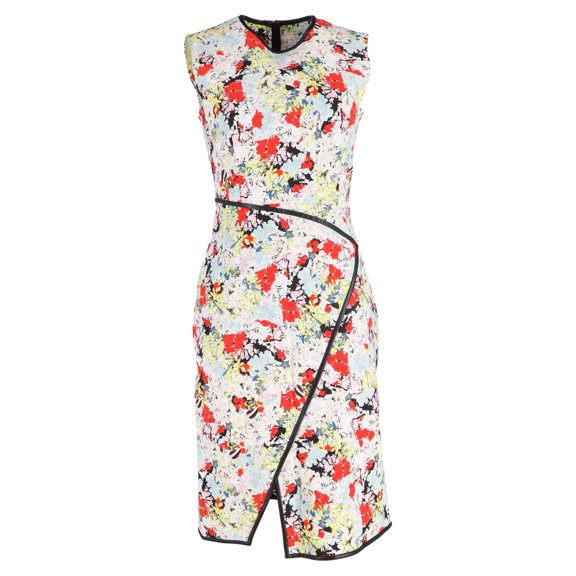Pre-Owned Erdem Josette Knee-Length Floral Print Wrap-Effect Dress in Multicolor Viscose
