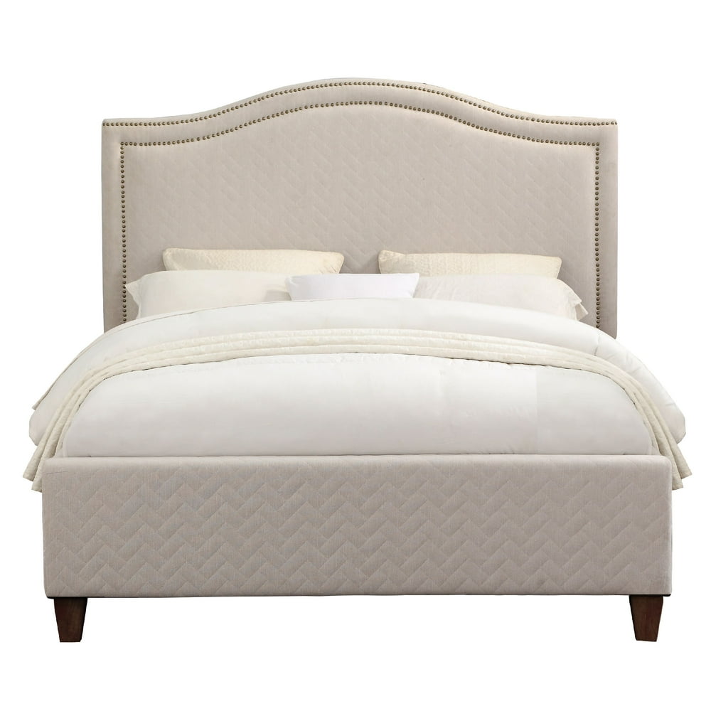 Nailhead Quilted Upholstered King Headboard in Natural White Walmart