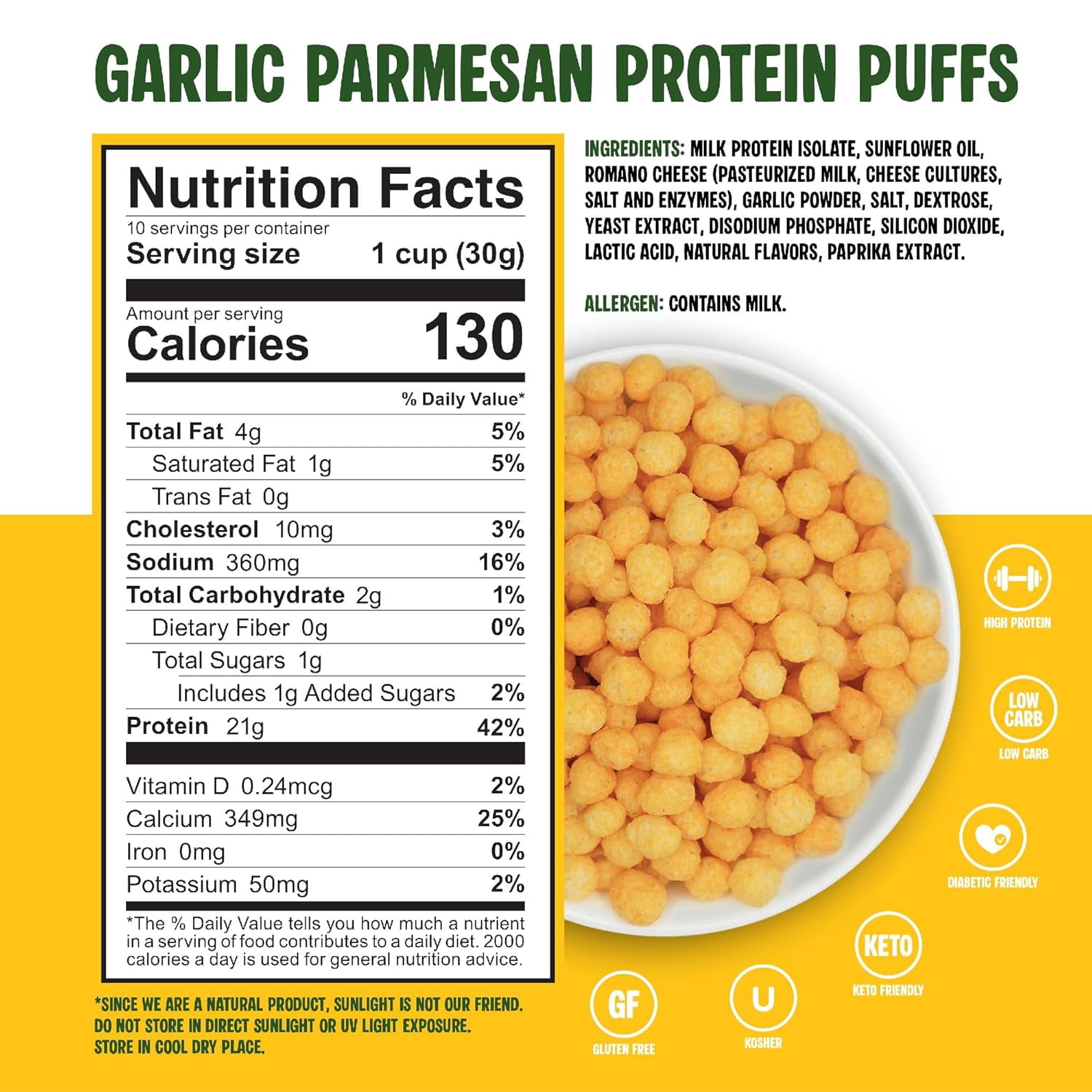 Twin Peaks Ingredients Protein Puffs, Low Carb Keto Friendly Protein Snacks, Garlic Parmesan (10.6 Ounce)