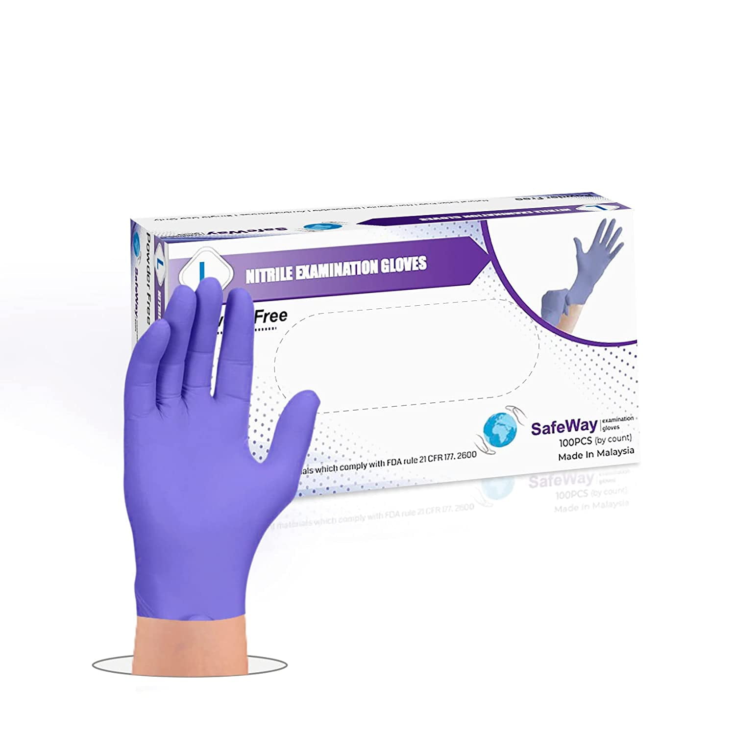 SafeWay Premium Nitrile Disposable Exam Gloves, Large, 100/Box