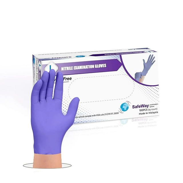 SafeWay Premium Nitrile Disposable Exam Gloves, Medium, 100/Box