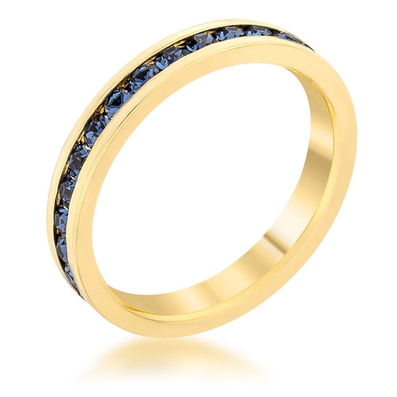 Stackable Eternity Style Crystal Birth Stone Color 18k Gold Plated Ring With Diamonds