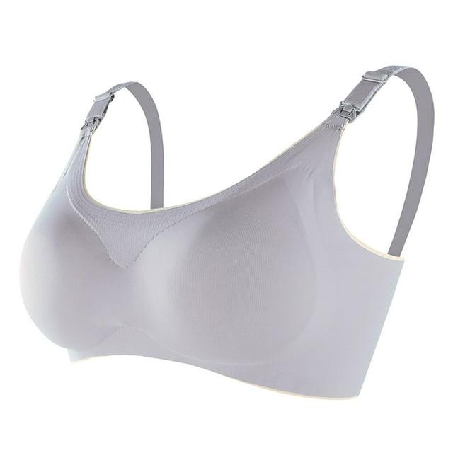Aayomet Bralettes for Women With Support Silk Large Traceless Gathered Anti Drop Bra Without Steel Rings (Gray, XXL)
