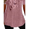 thumbnail image 3 of Keeccty Women V-Neck Printed Pullover Button Short Sleeve Summer T-Shirt, 3 of 5