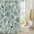 Fabric Shower Curtain Abstract Traditional Retro Floral Turquoise Green