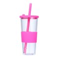 thumbnail image 1 of Vaso plano de plástico de 24Oz, vaso reutilizable de gran tamaño, sin bisfenol A, con tapa y pajita., 1 of 5