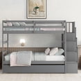 thumbnail image 2 of EUROCO Twin over Twin Bunk Bed with Trundle Bed for Bedroom, Space-Saving Storage Staircase and Shelf, Gray, 2 of 10