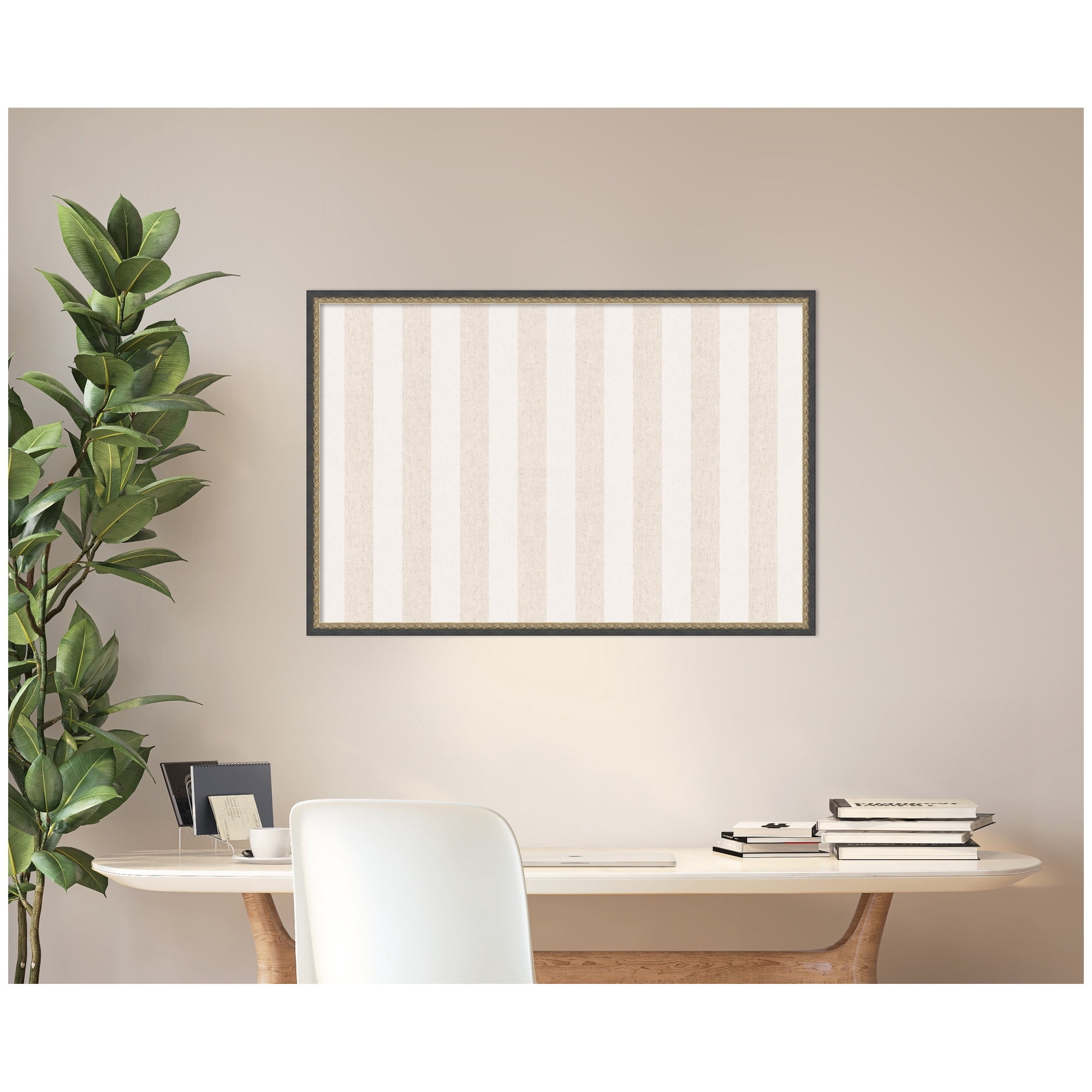 Kate and Laurel Framed Fabric Pinboard 37 x 25,  Printed Linen Decorative Bulletin Board for Use as a Vision Board or Wall Organization, Matinee Black Bronze Frame