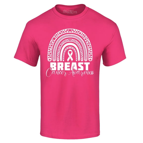 Shop4Ever Men's Breast Cancer Awareness Rainbow Graphic T-shirt Small Heliconia Pink
