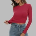 thumbnail image 2 of TYGHBN Women's Round Neck Long Sleeve Knit Ribbed Fitted Crop Top Casual Basic Shirts Women Compression Long Sleeve Shirt Spandex Long Sleeve Shirt Women's Tee Shirts Tech Apparel Women Long Sleeve, 2 of 7