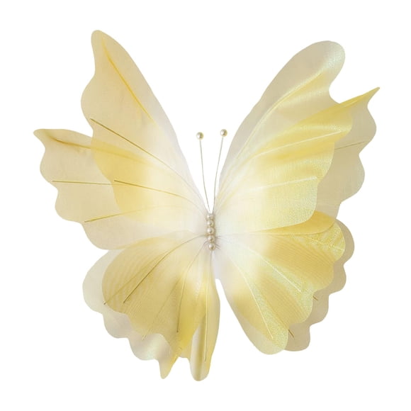 KLKCMS Artificial Gauze Butterfly with Standing Base Crafts Fake Wedding Decoration Yellow