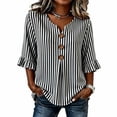 thumbnail image 2 of Qulqfy Blouses for Women Casual 3/4 Sleeve Striped Fall Black Ruffle Button Up Dressy Henley V-Neck Womens Tops L, 2 of 5