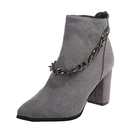 

Boots for Women Pointed Comfy Casual Shoes Solid Comfortable Middle Heeled Short Boots Shoes