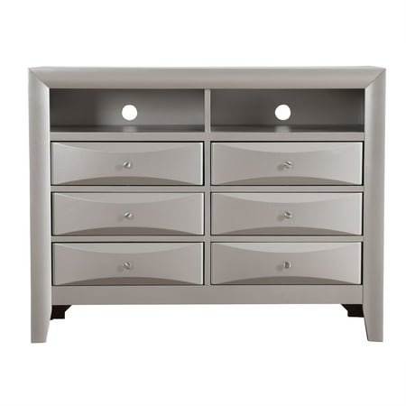 Passion Furniture Marilla Silver Champagne 6-Drawer Chest of Drawers - 47 x 17 x 37 in.