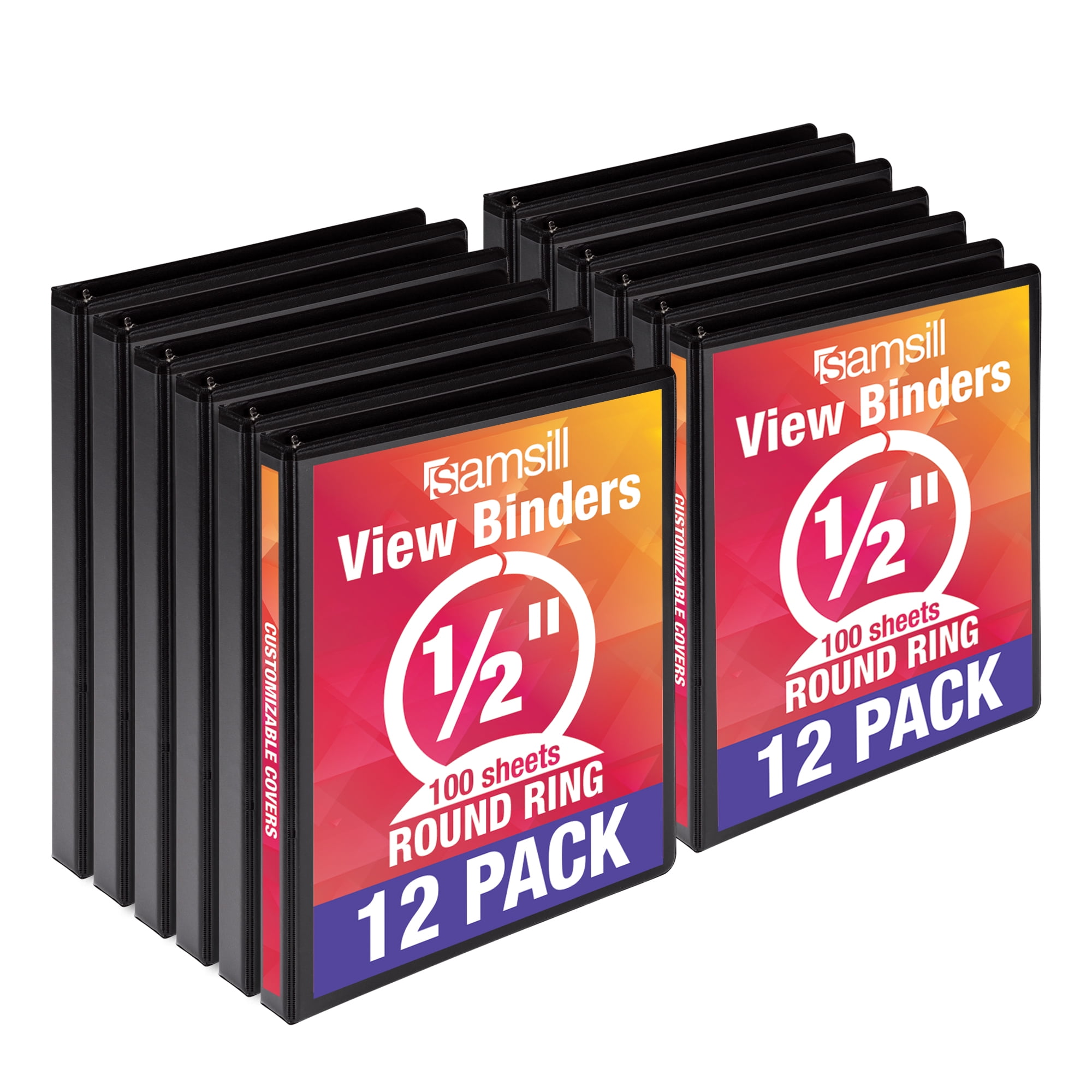 Samsill Economy .5" Round Ring Binder, Black, Customizable, 12 Pack