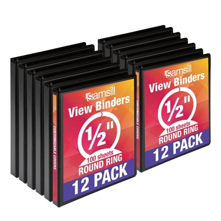 Samsill Economy 3 Ring Binder Organizer, .5 Inch Round Ring Binder, Customizable Clear View Cover, Black Bulk Binder 12 (Best Way To Organize Coupon Binder)