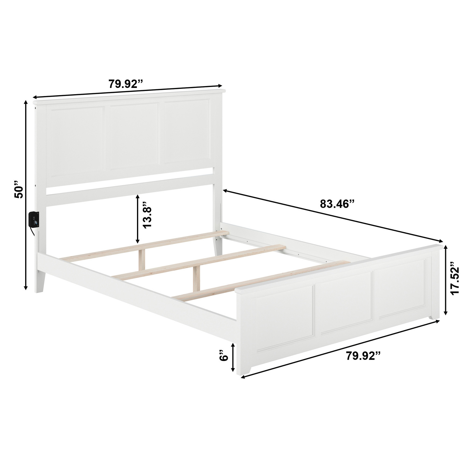 HomeStock Tuscan Treats King Size Foundation Bed Frame with Matching Footboard & USB Charger in White