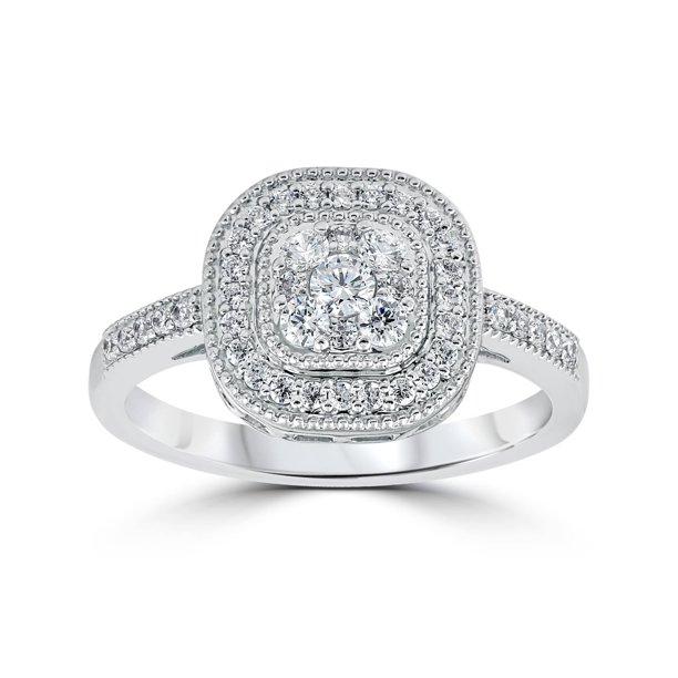 Pompeii3 3/8Ct Vintage Natural Diamond Cushion Halo Shape Ring White