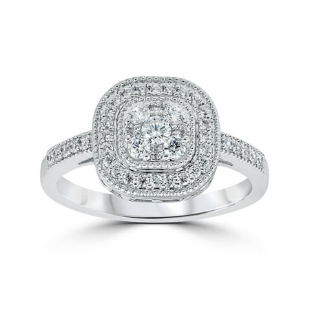 - 3/8Ct Vintage Natural Diamond Cushion Halo Shape Ring White Gold