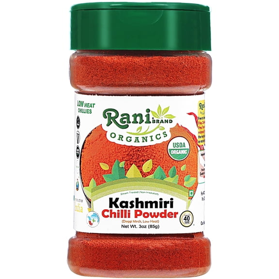 Rani Organic Kashmiri Chilli Powder (Deggi Mirch, Low Heat) 3oz (85g) PET Jar ~ All Natural | Vegan | Gluten Friendly | NON-GMO | Indian Origin | USDA Certified Organic
