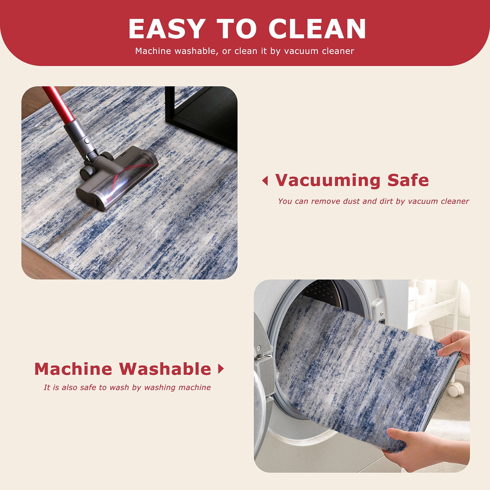 iOhouze Runner Rug 2x8 Kitchen Runner Rugs Non-Slip Washable Soft Print Distressed Blue-greyCarpet Runner for Entryway Bathroom Laundry Room Foyer