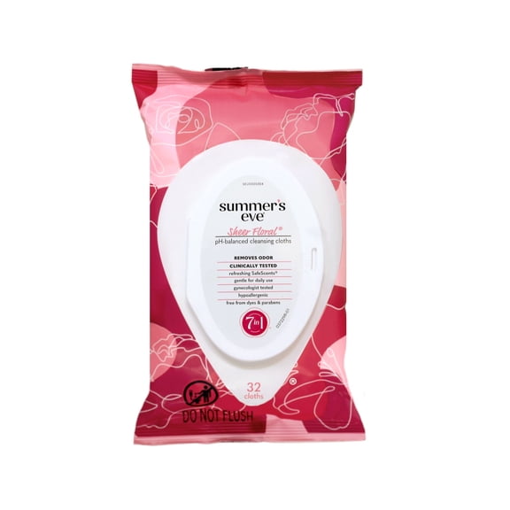 Summers Eve Sheer Floral Cleansing Cloths pH Balanced Feminine Wipes Hypoallergenic Daily Use 32 ct