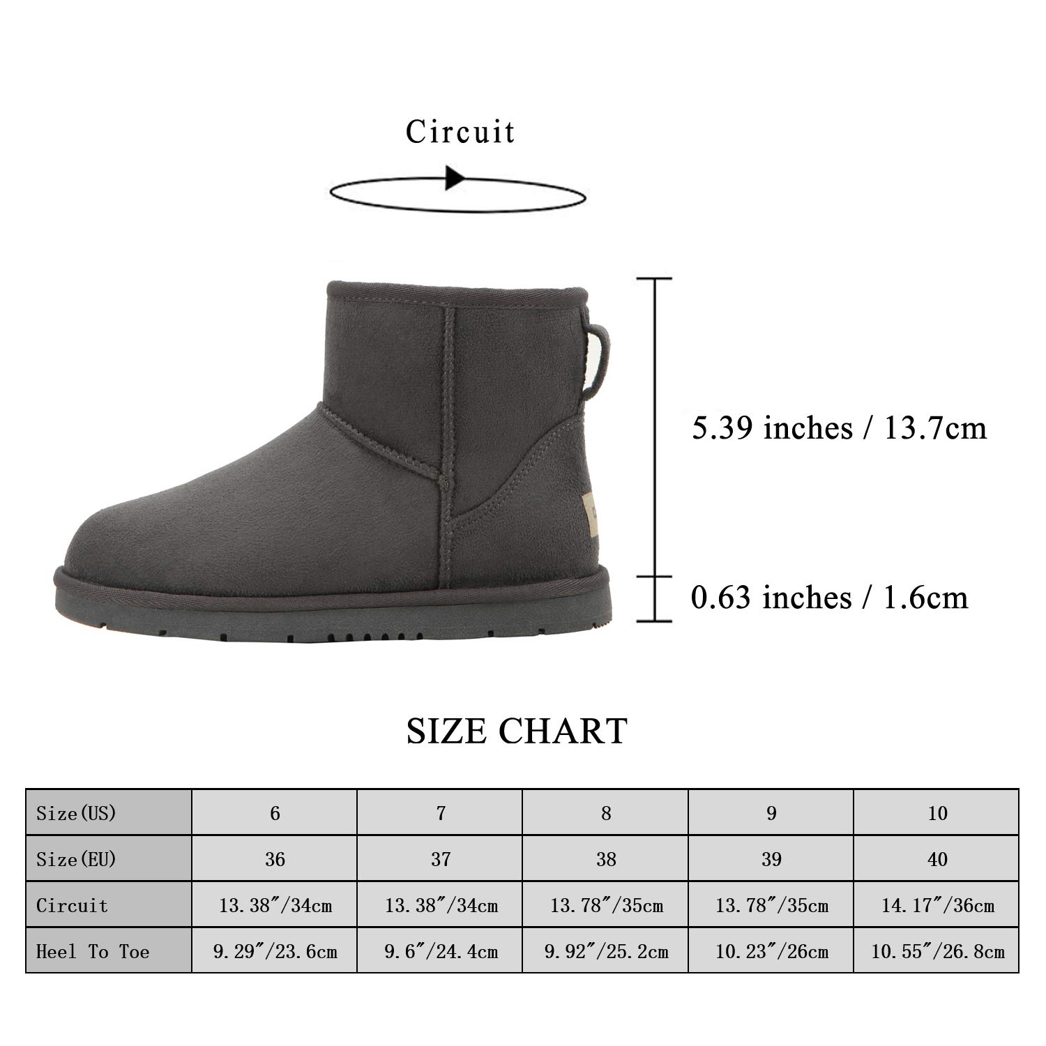 CLPP'LI Womens Classic Mini Winter Snow Boots - Grey - 8 - image 3 of 5