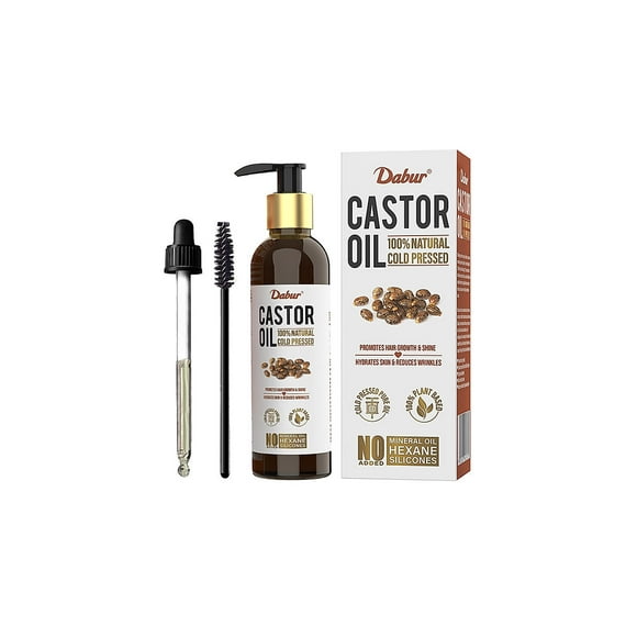 Dabur Castor Oil - 200ml | 100% Natural Cold Pressed Oil | Promotes Hair Growth, Hydrates Skin & Reduces Wrinkles | No Mineral Oil & Silicones